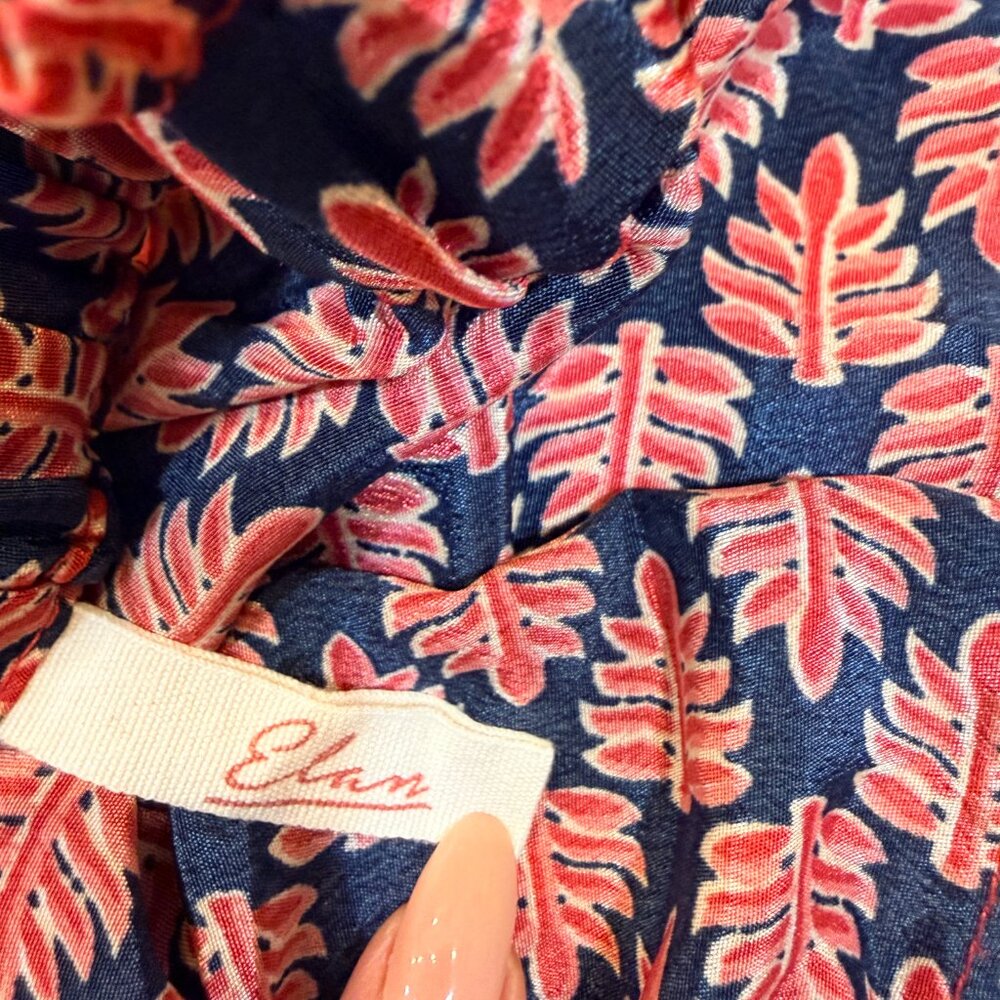 Elan Boho Tie Strap Crop Top M | Navy Coral Print Elastic Hem - Picture 3 of 8